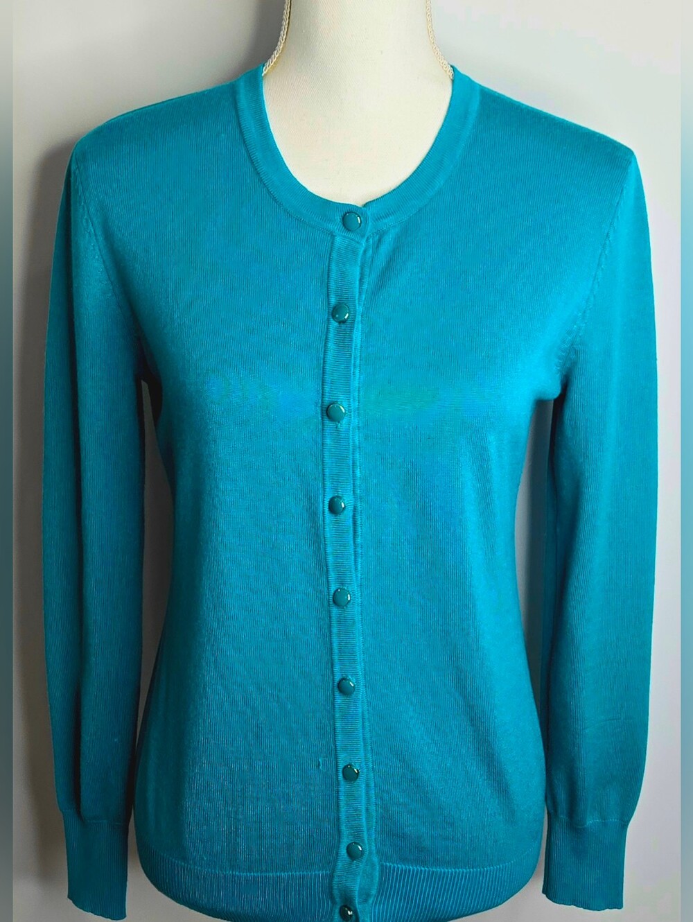 Melrose Chic Vibrant Teal Peacock Button Front Cardigan Sweater NWOT M